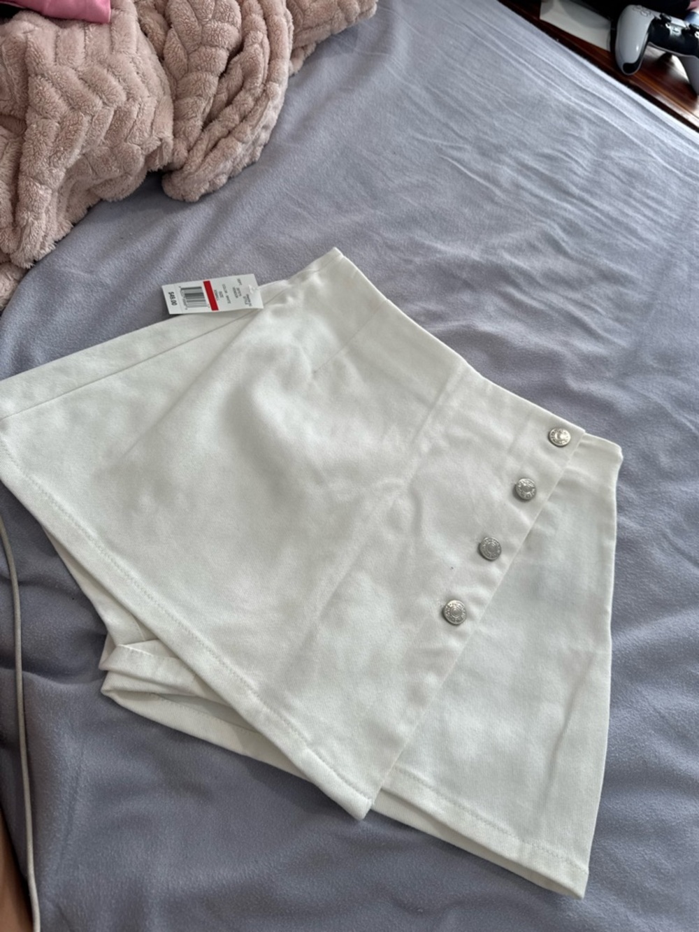 Flying Tomato White Wrap Skort with Decorative Silver Buttons